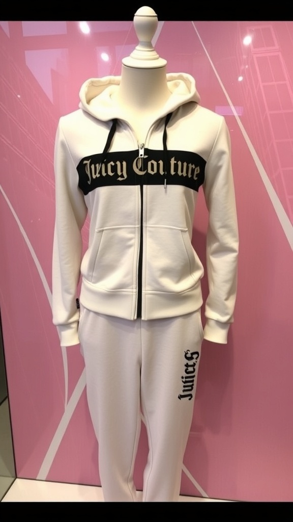 Juicy Couture Tracksuit XS Recipe Juicy Couture tracksuit in XS displayed on a mannequin, featuring a zip-up hoodie and joggers.
